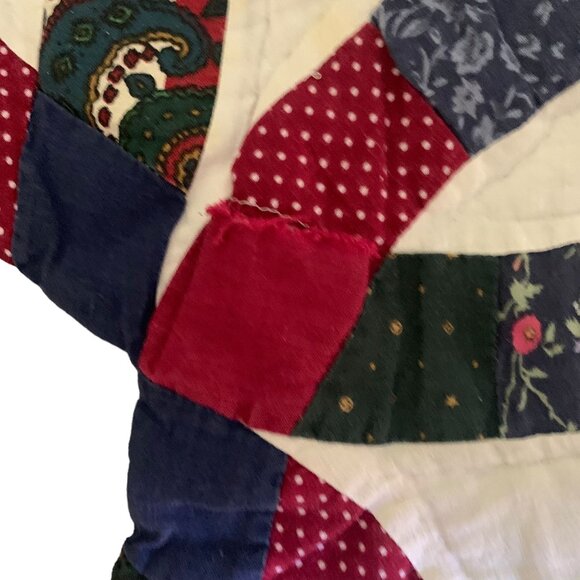 Vintage Hand Stitched Double Wedding Ring Quilt Patchwork Multicolored 82 x 98 - Picture 7 of 8